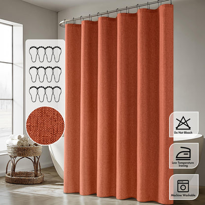 Cream Beige Linen Textured Fabric Shower Curtain Set - W72xL72