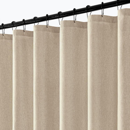 Cream Beige Linen Textured Fabric Shower Curtain Set - W72xL72