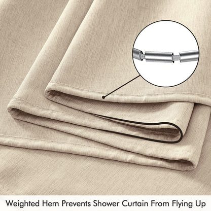 Cream Beige Linen Textured Fabric Shower Curtain Set - W72xL72
