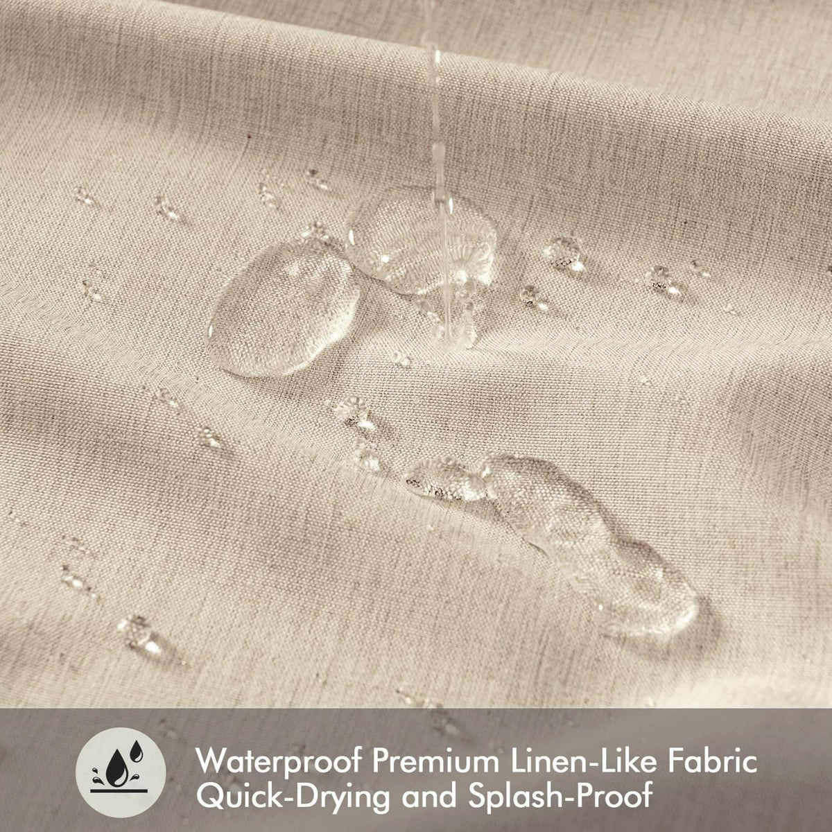 Cream Beige Linen Textured Fabric Shower Curtain Set - W72xL72