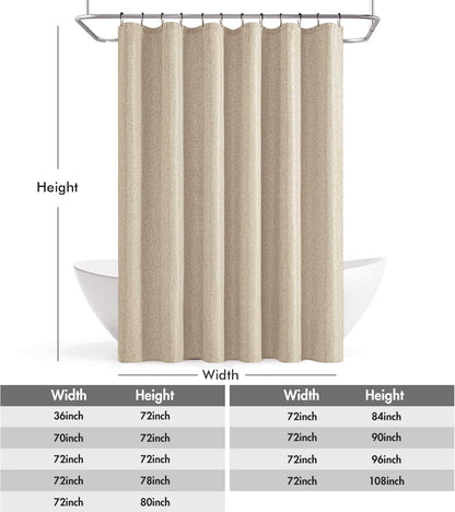 Cream Beige Linen Textured Fabric Shower Curtain Set - W72xL72