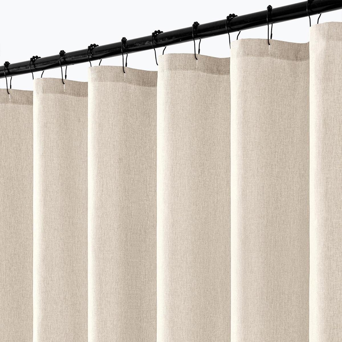 Cream Beige Linen Textured Fabric Shower Curtain Set - W72xL72