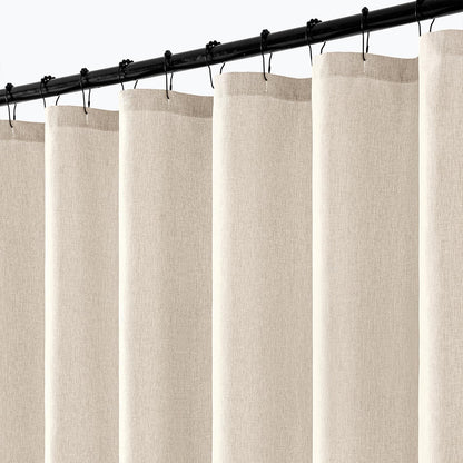 Cream Beige Linen Textured Fabric Shower Curtain Set - W72xL72