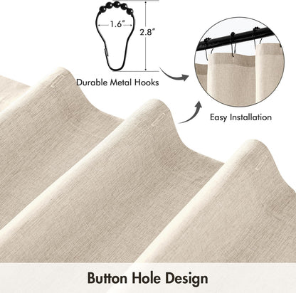 Cream Beige Linen Textured Fabric Shower Curtain Set - W72xL72