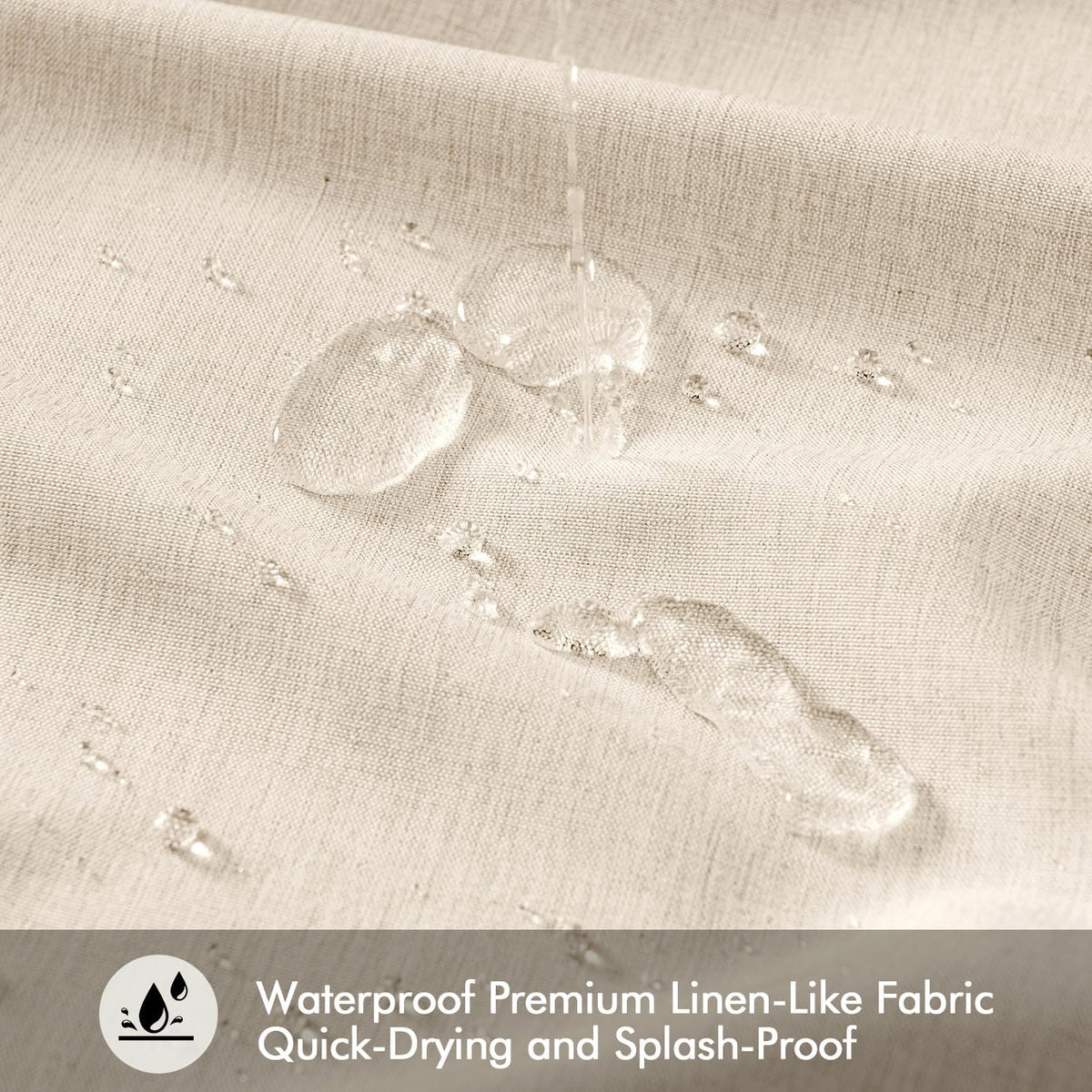 Cream Beige Linen Textured Fabric Shower Curtain Set - W72xL72