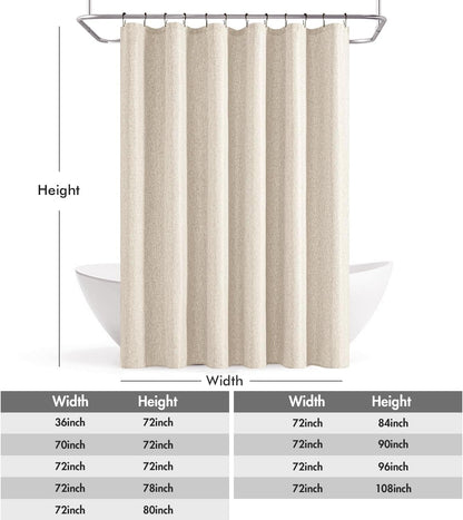 Cream Beige Linen Textured Fabric Shower Curtain Set - W72xL72