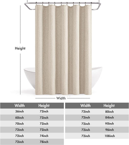 Cream Beige Linen Textured Fabric Shower Curtain Set - W72xL72