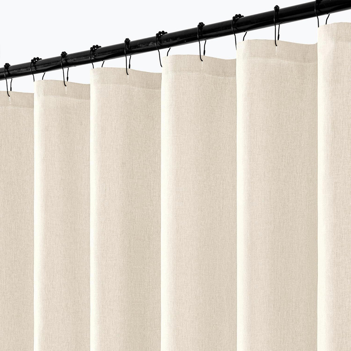 Cream Beige Linen Textured Fabric Shower Curtain Set - W72xL72