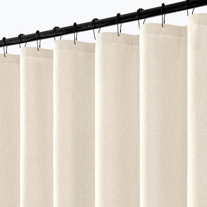 Cream Beige Linen Textured Fabric Shower Curtain Set - W72xL72