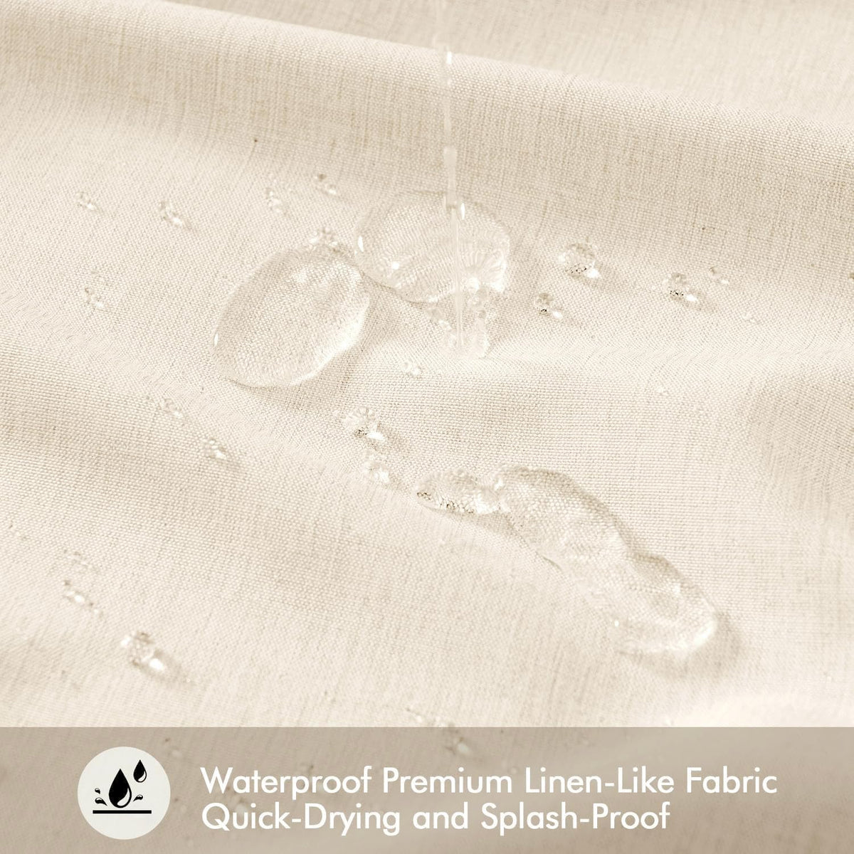Cream Beige Linen Textured Fabric Shower Curtain Set - W72xL72