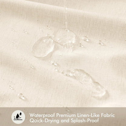 Cream Beige Linen Textured Fabric Shower Curtain Set - W72xL72