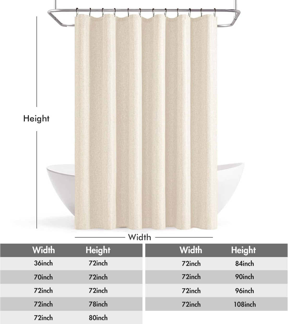 Cream Beige Linen Textured Fabric Shower Curtain Set - W72xL72