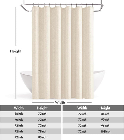 Cream Beige Linen Textured Fabric Shower Curtain Set - W72xL72