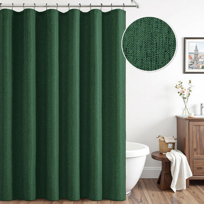 Cream Beige Linen Textured Fabric Shower Curtain Set - W72xL72