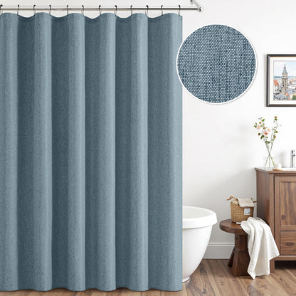 Cream Beige Linen Textured Fabric Shower Curtain Set - W72xL72