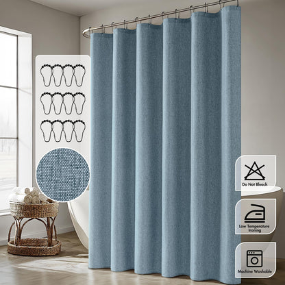 Cream Beige Linen Textured Fabric Shower Curtain Set - W72xL72