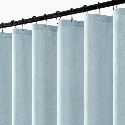 Cream Beige Linen Textured Fabric Shower Curtain Set - W72xL72