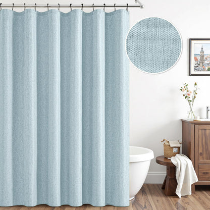 Cream Beige Linen Textured Fabric Shower Curtain Set - W72xL72