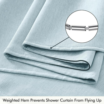 Cream Beige Linen Textured Fabric Shower Curtain Set - W72xL72