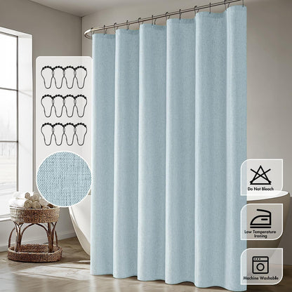 Cream Beige Linen Textured Fabric Shower Curtain Set - W72xL72