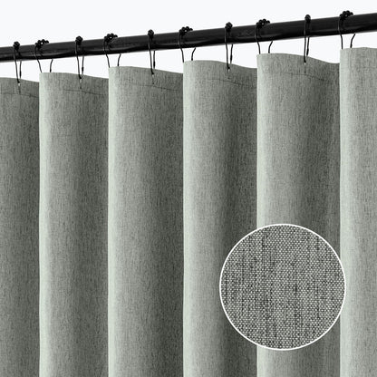 Cream Beige Linen Textured Fabric Shower Curtain Set - W72xL72