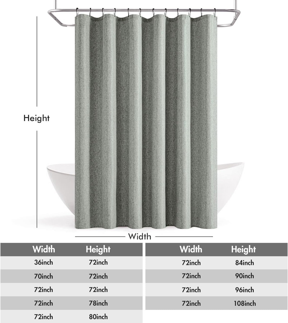 Cream Beige Linen Textured Fabric Shower Curtain Set - W72xL72