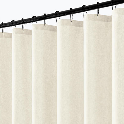Cream Beige Linen Textured Fabric Shower Curtain Set - W72xL72