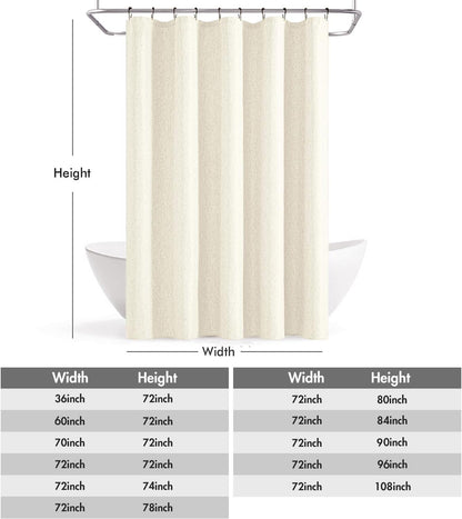 Cream Beige Linen Textured Fabric Shower Curtain Set - W72xL72