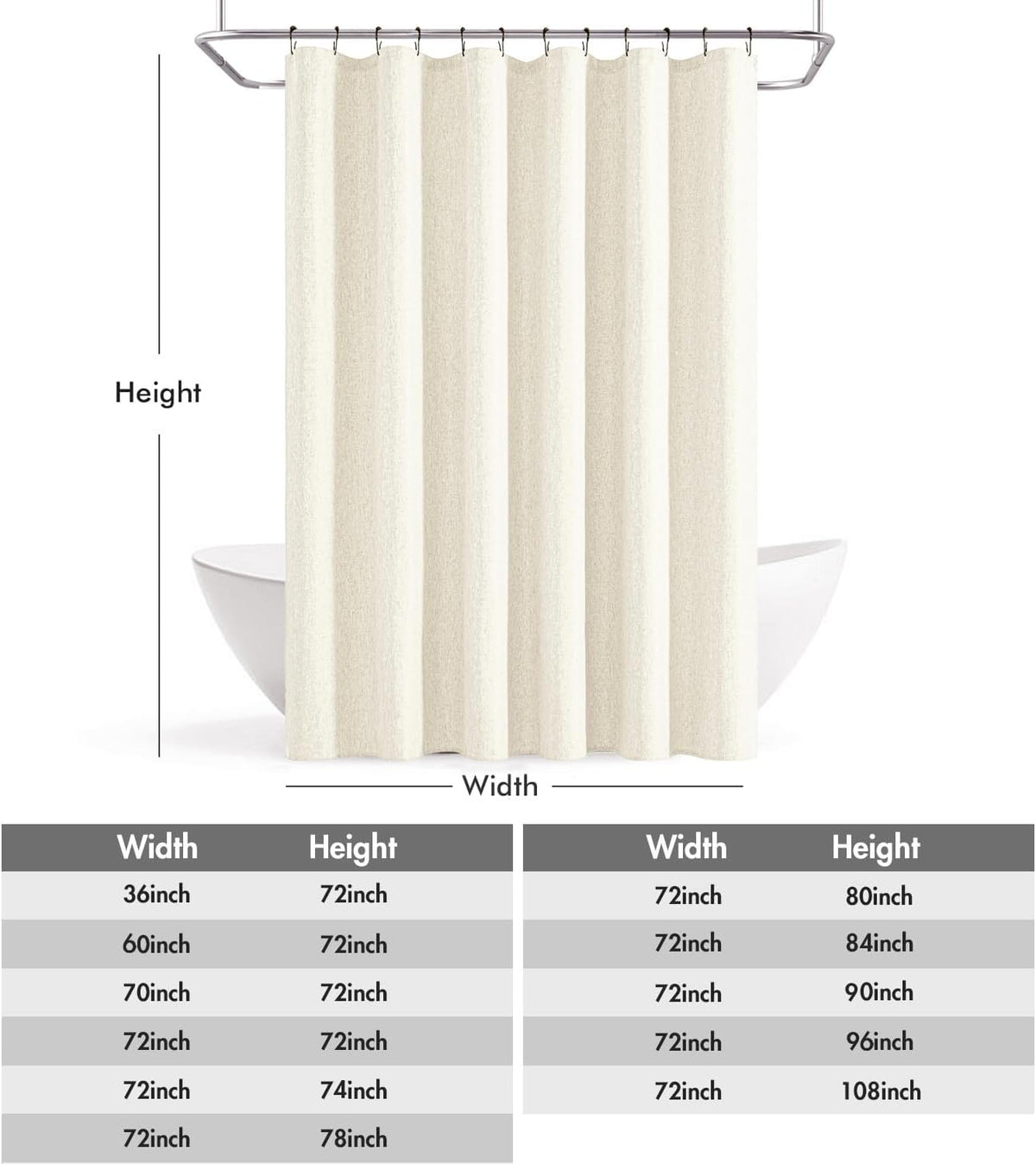 Cream Beige Linen Textured Fabric Shower Curtain Set - W72xL72