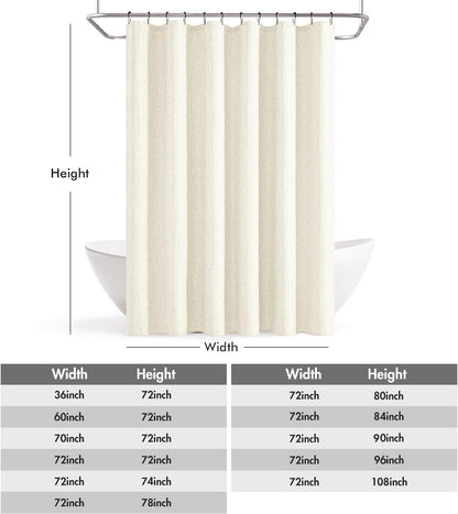 Cream Beige Linen Textured Fabric Shower Curtain Set - W72xL72
