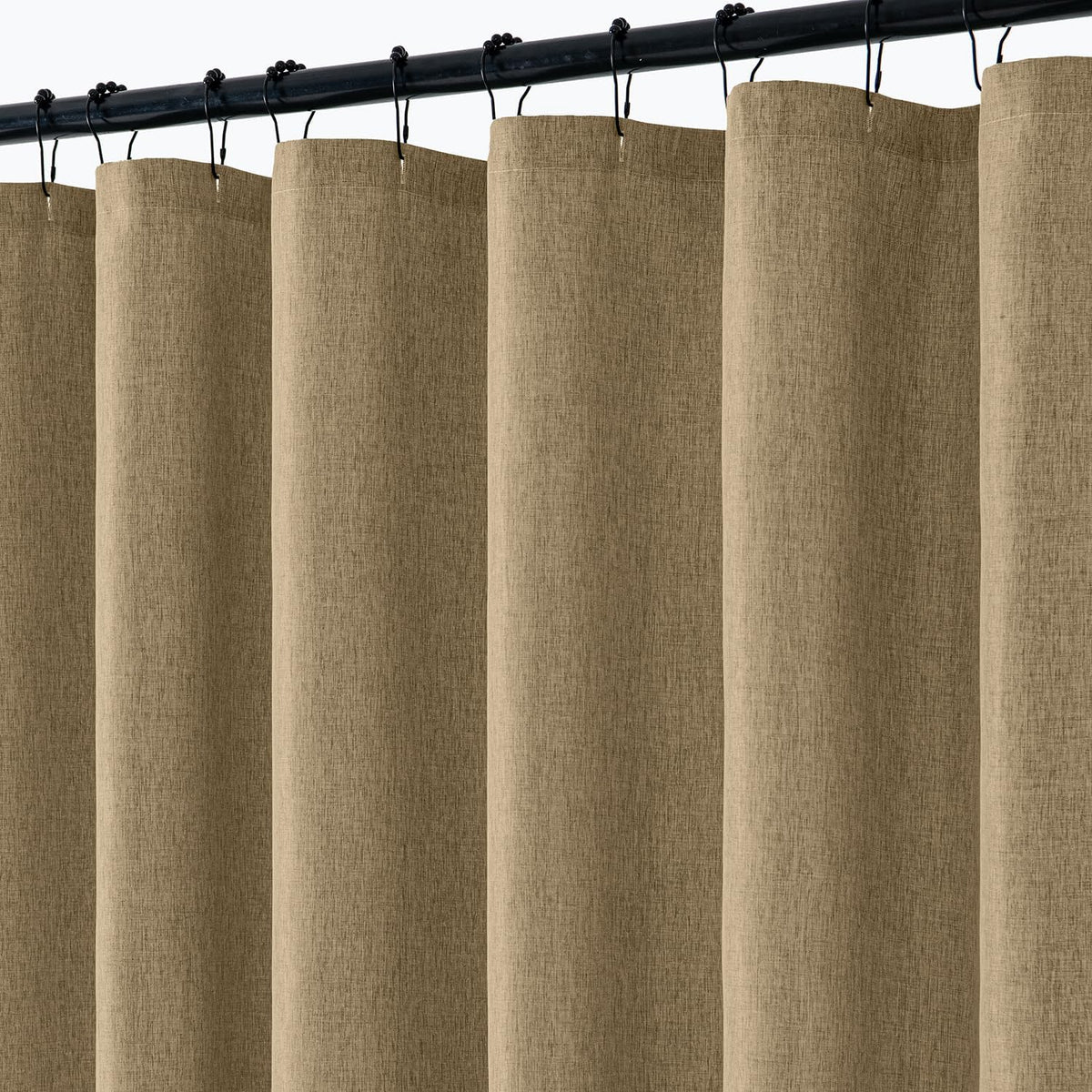 Cream Beige Linen Textured Fabric Shower Curtain Set - W72xL72
