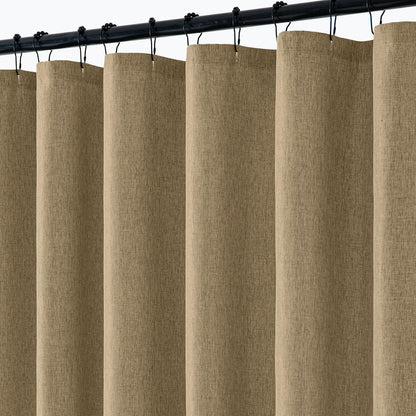 Cream Beige Linen Textured Fabric Shower Curtain Set - W72xL72