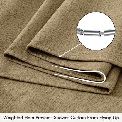 Cream Beige Linen Textured Fabric Shower Curtain Set - W72xL72