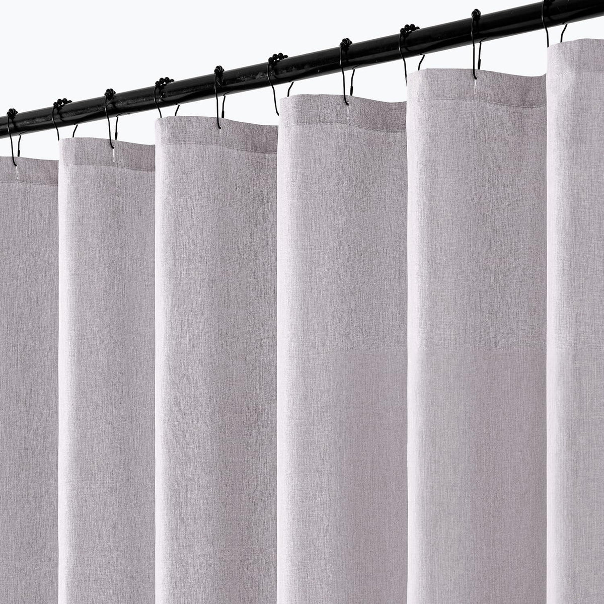 Cream Beige Linen Textured Fabric Shower Curtain Set - W72xL72