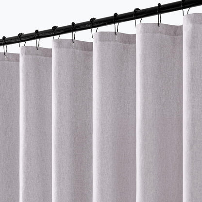 Cream Beige Linen Textured Fabric Shower Curtain Set - W72xL72