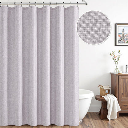 Cream Beige Linen Textured Fabric Shower Curtain Set - W72xL72