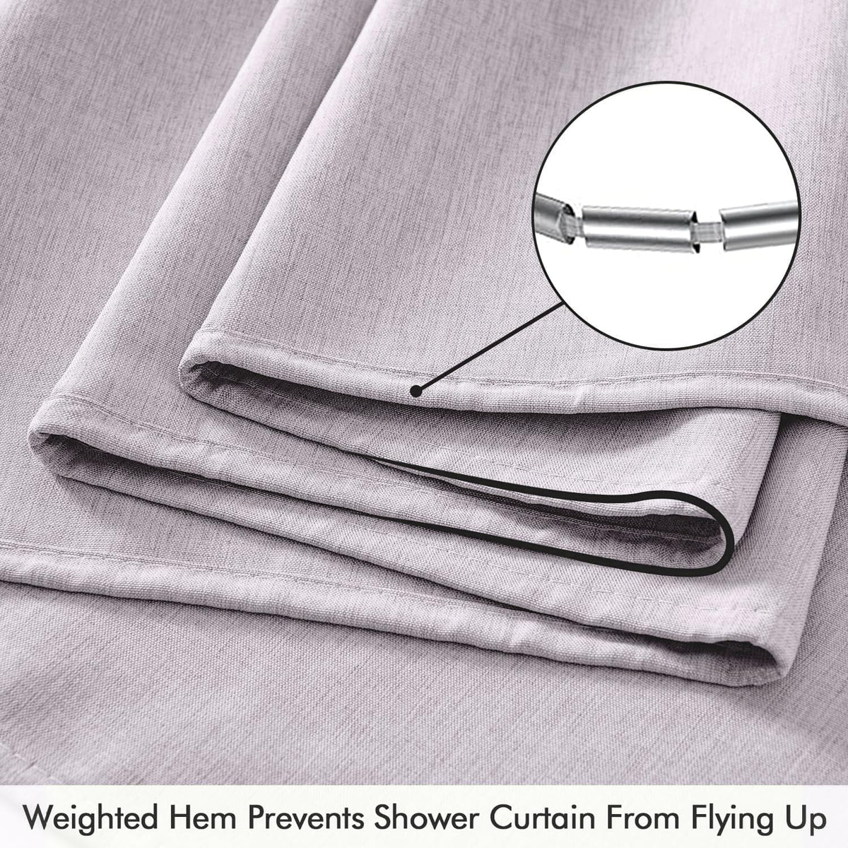 Cream Beige Linen Textured Fabric Shower Curtain Set - W72xL72
