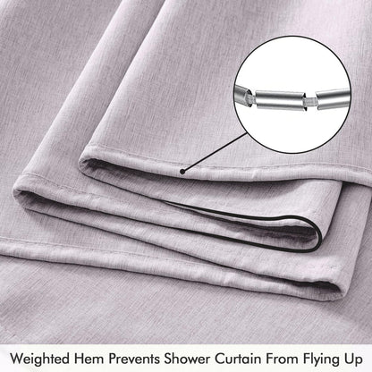 Cream Beige Linen Textured Fabric Shower Curtain Set - W72xL72
