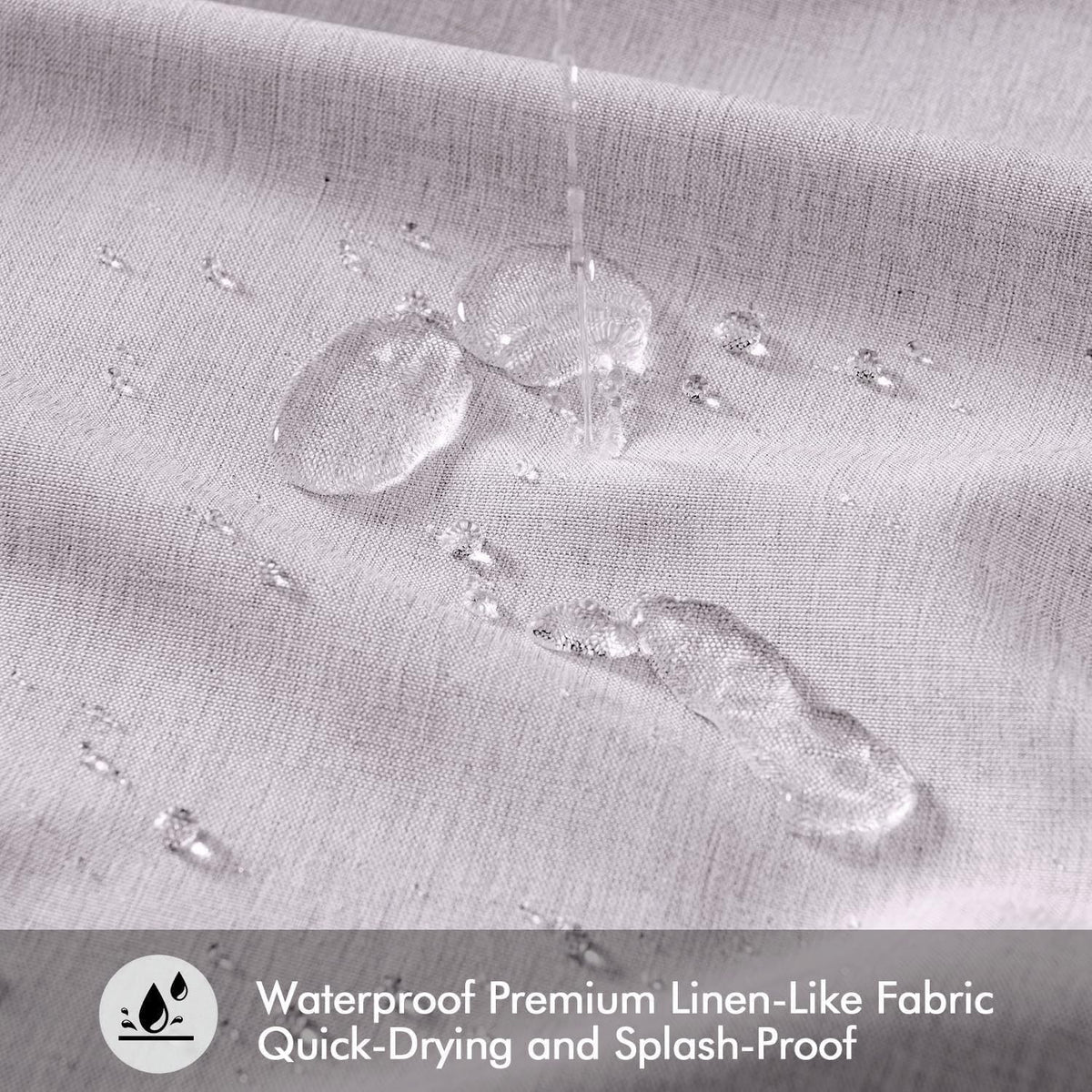 Cream Beige Linen Textured Fabric Shower Curtain Set - W72xL72