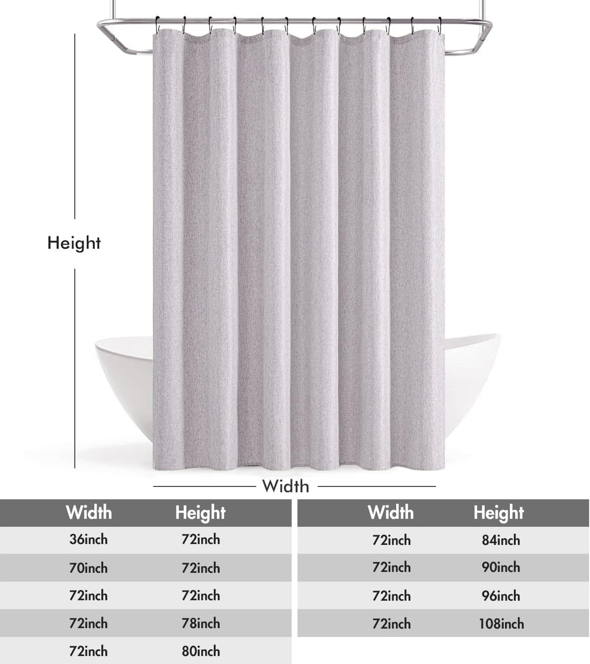 Cream Beige Linen Textured Fabric Shower Curtain Set - W72xL72