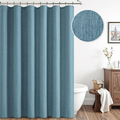 Cream Beige Linen Textured Fabric Shower Curtain Set - W72xL72