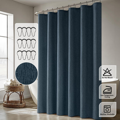 Cream Beige Linen Textured Fabric Shower Curtain Set - W72xL72