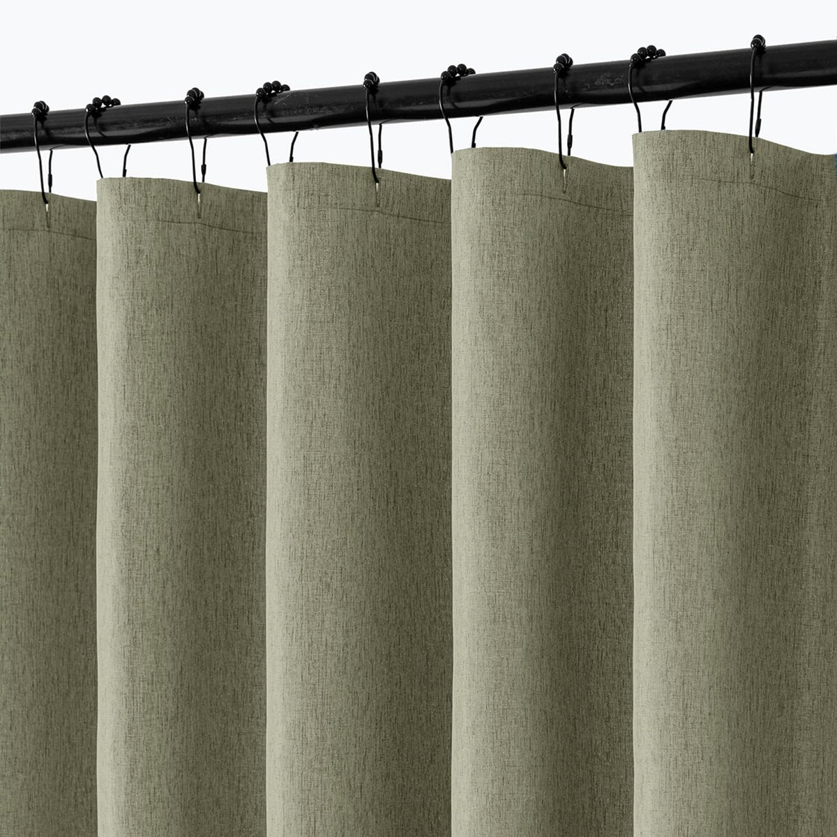 Cream Beige Linen Textured Fabric Shower Curtain Set - W72xL72