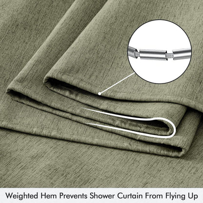 Cream Beige Linen Textured Fabric Shower Curtain Set - W72xL72