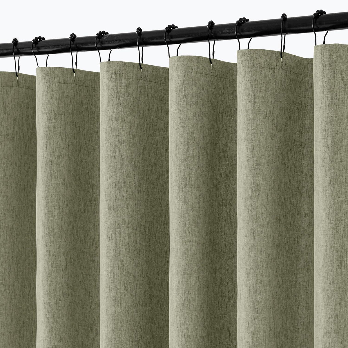 Cream Beige Linen Textured Fabric Shower Curtain Set - W72xL72