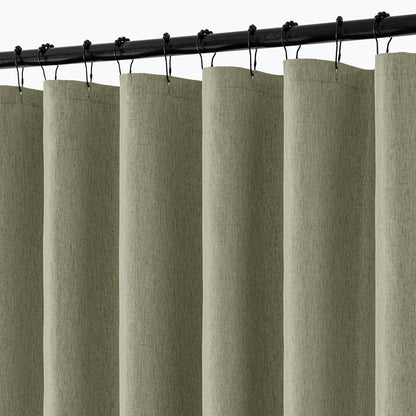 Cream Beige Linen Textured Fabric Shower Curtain Set - W72xL72