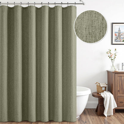 Cream Beige Linen Textured Fabric Shower Curtain Set - W72xL72