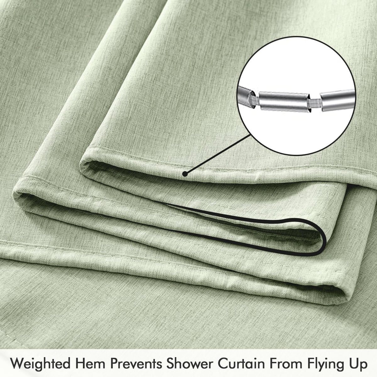 Cream Beige Linen Textured Fabric Shower Curtain Set - W72xL72