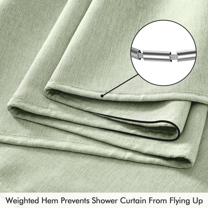 Cream Beige Linen Textured Fabric Shower Curtain Set - W72xL72