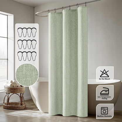 Cream Beige Linen Textured Fabric Shower Curtain Set - W72xL72